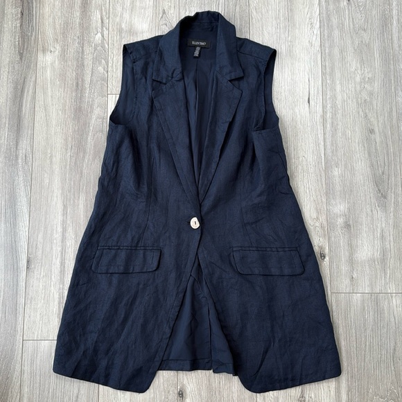 Ellen Tracy Jackets & Blazers - Linen Ellen Tracy Navy Tailored Vest Top